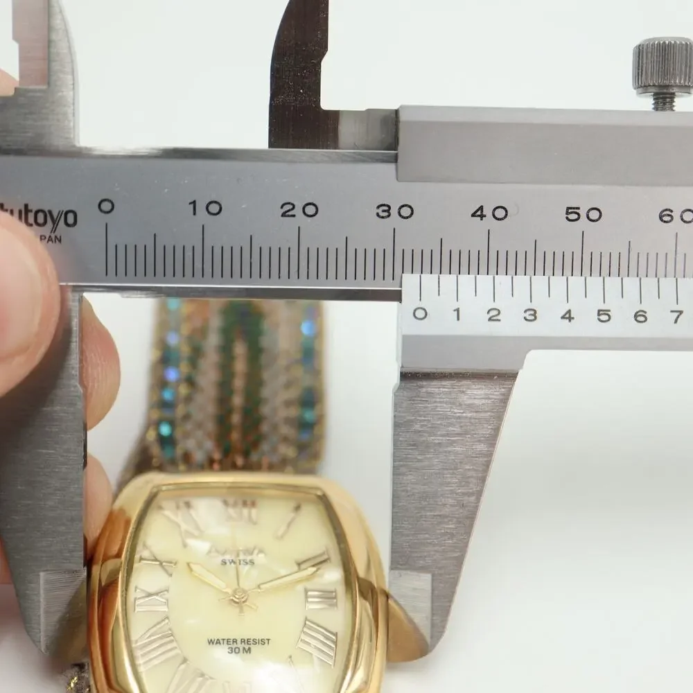 Activa Swiss Gold Tone Womens 33mm MOP Watch Custom Fabric Strap w New Battery